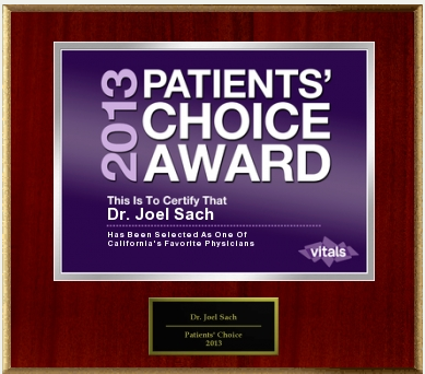 Patients' Choice Award presented to Dr. Joel Sach